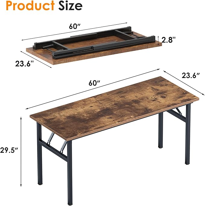 Need Folding Computer Desk Large 60 inches Folding Table for Home Office No Install Needed Foldable Writing Table Desk Rustic Brown
