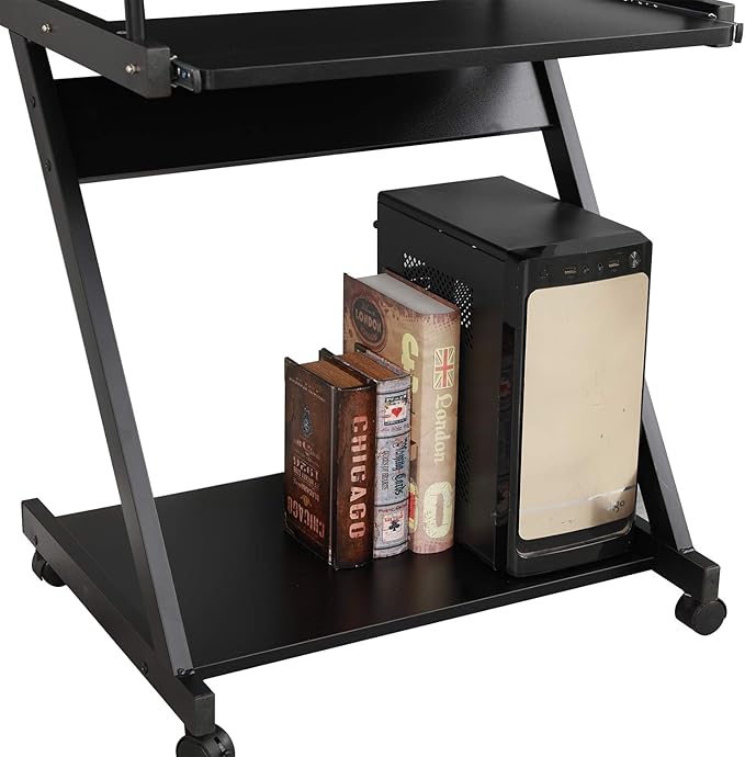 sogesfurniture Small Computer Desk on Wheels Mobile Computer Desk Small Rolling Work Workstation with Printer Shelf and Keyboard Space Computer Workstation for Home and OfficeBlack