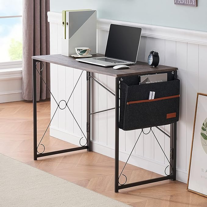 VECELO Folding Desk Water Proof Writing Desk with Storage Bag Work Desk Home Office Computer Desk for Small Space/Home Office/Dormitory 39 InchRetro Black