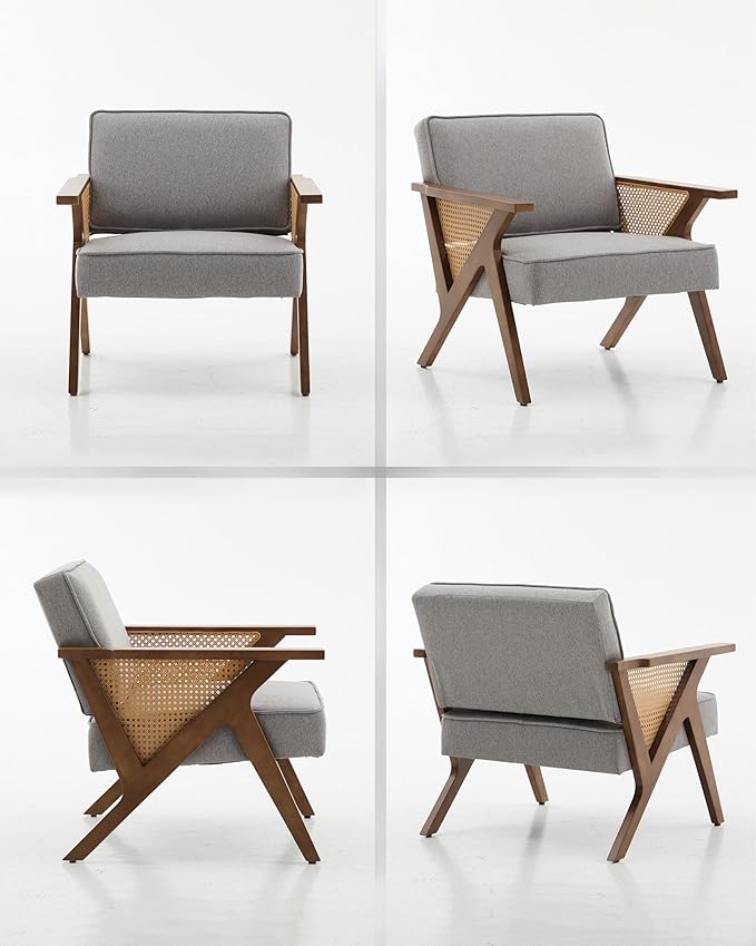 GarveeHome Linen Accent Chairs Mid-Century Modern Armchair with Wood Legs for Living Room Bedroom Waiting Room