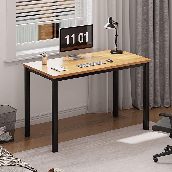 sogesfurniture 39.3 inches Sturdy Writing Desk for Small SpacesHome Office Desk Computer Desk Gaming Desk Computer Table Sturdy Writing Workstation for Home Office Teak+Black