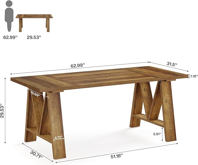 Tribesigns 63 Executive Desk Farmhouse Wooden Office Computer Desk Large Workstation Writing Table with Sturdy Legs for Home Office Brown