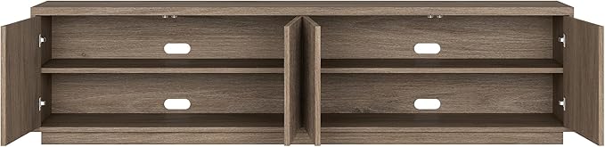 Henn&ampHart Fluted TV Stand for TVs up to 85 with 2 Concealed Ribbed Storage Cabinets and Adjustable Shelves for Living Room Family Room or Office Weathered Gray