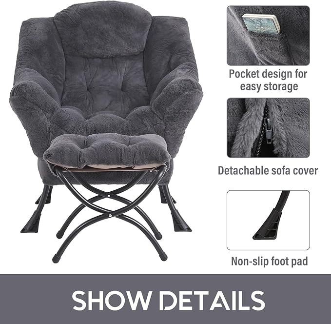 LITA Modern Accent Leisure Upholstered Sofa Chair Lounge Reading Chair with Armrests and a Side Pocket for Living Room Bedroom &amp Small Space Plush Navy