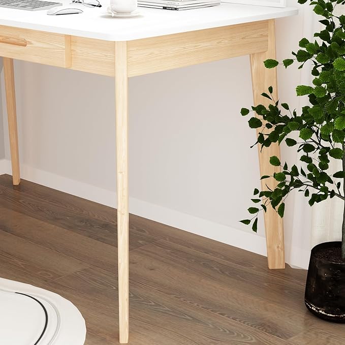 FUFU&ampGAGA 47” Office Desk Rectangular Computer Desk with 2 Drawers Writing Table for Reading Crafting Home Office Study Room White and Oak 47.2”W x 21.7”D x 29.5”H