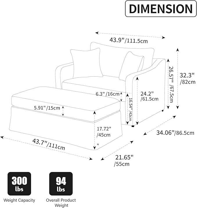 43.9 Oversized Reading Chair with OttomanBig Comfy ChairChenille Accent Chair with OttomanBrown Oversized Aaccent Chairs for Living Room
