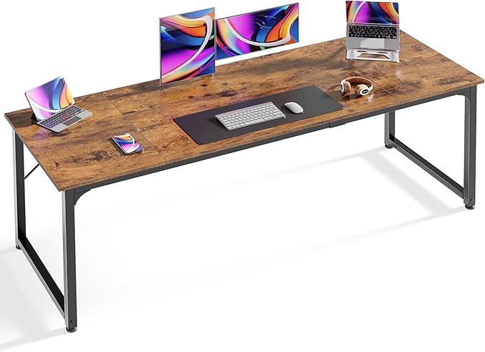 Huuger Computer Desk 70 Inch Office Desk Gaming Desk with Storage Writing Desk Work Desk for Home Office Study Long Simple Desk Large Legroom Metal Frame Rustic Brown