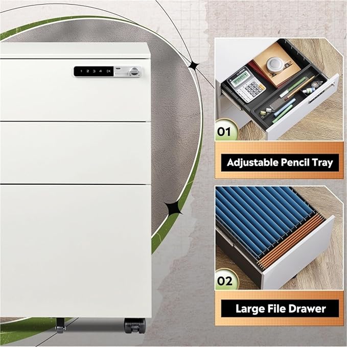 Mobile File Cabinet 3 Drawer Metal Filing Cabinet with Lock Mobile Under Desk Storage for Home Office Fully Assembled