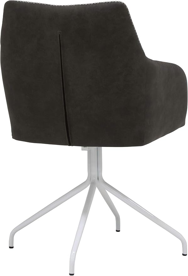Calico Designs Adelaide Mid-Back Swivel Office Accent Chair – Dark Gray Faux Suede Tufted Upholstery White Metal Legs 250-lb Capacity – Modern Accent Home Office Swivel Seat