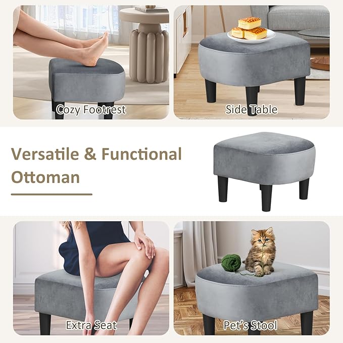 Giantex Modern Accent Chair with Ottoman Upholstered Teddy Velvet Barrel Club Chair w/Footrest Curved Backrest &amp Armrests Non-Slip Felt Pads Comfy Accent Arm Chair for Living Room Bedroom Gr