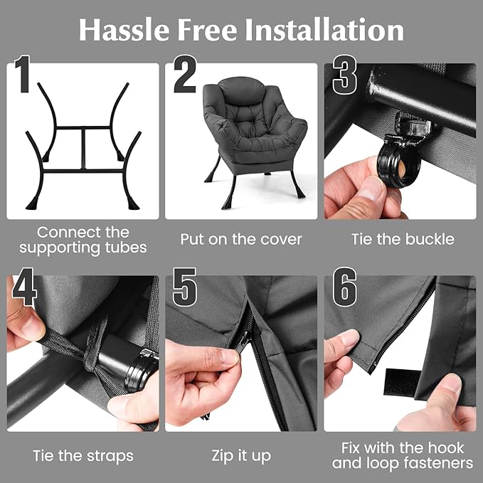 GOFLAME Lazy Chair with Ottoman Modern Large Accent Chair with Folding Footrest Head Pillow Armrests and Side Storage Pocket Upholstered Reading Chair for Living Room Bedroom Office Grey