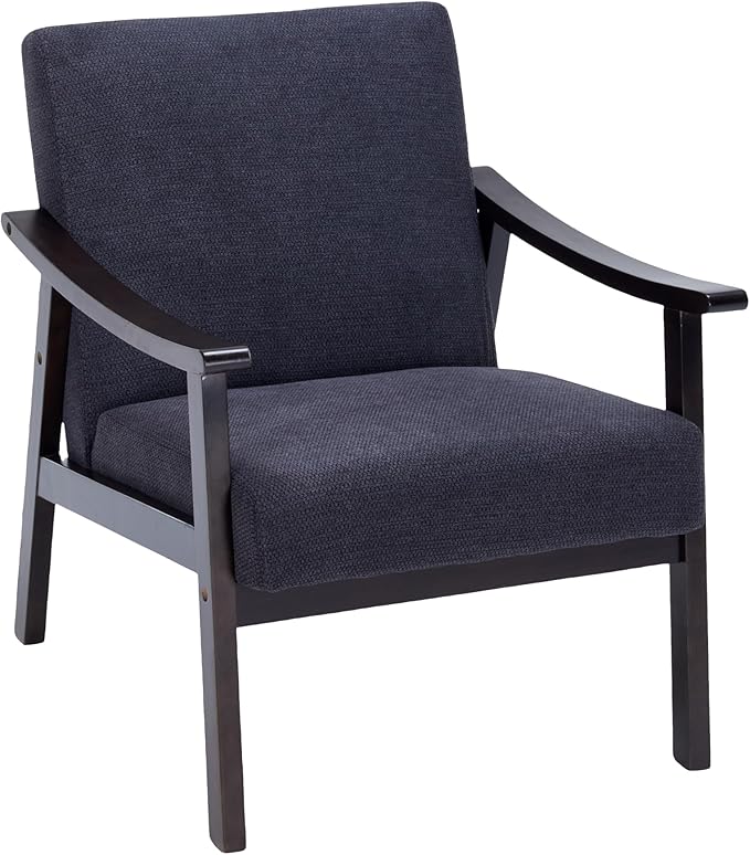 Mid-Century Accent Chair Upholstered Fabric Living Room Chair with Solid Wood Frame Modern Small Side Arm Chairs Comfy Wingback Reading Chair for Bedroom Office (Antique Black)