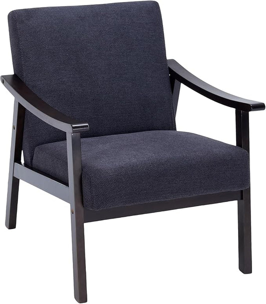 Mid-Century Accent Chair Upholstered Fabric Living Room Chair with Solid Wood Frame Modern Small Side Arm Chairs Comfy Wingback Reading Chair for Bedroom Office (Antique Black)