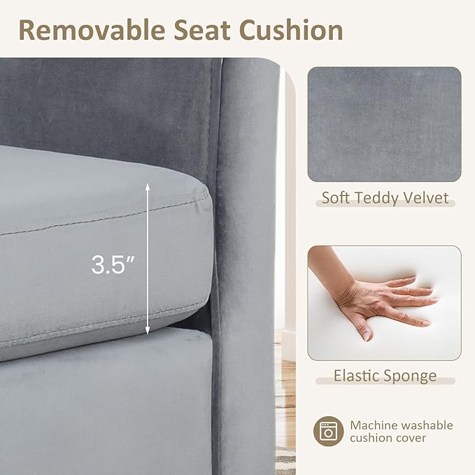 Giantex Modern Accent Chair with Ottoman Upholstered Teddy Velvet Barrel Club Chair w/Footrest Curved Backrest &amp Armrests Non-Slip Felt Pads Comfy Accent Arm Chair for Living Room Bedroom Gr