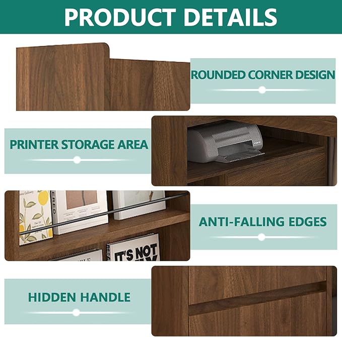 Anwick L Shaped Desk with Hutch Corner Computer Desk with Charging Station &amp Bookshelf &amp File Drawer Standing L Shape Desks for Home Office Bedroom Gaming Room Study Room (Wood-2)