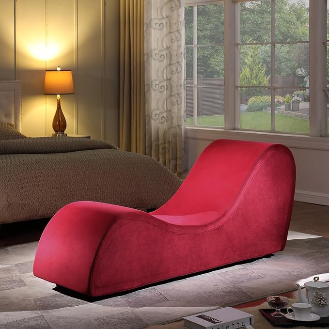 KORZEY Ergonomic Sofa Couch for Stretching Relaxation Exercise with Padded Sponge Removable &amp Washable Non-Slip Bottom Chair for Bedroom Living Room (Red)