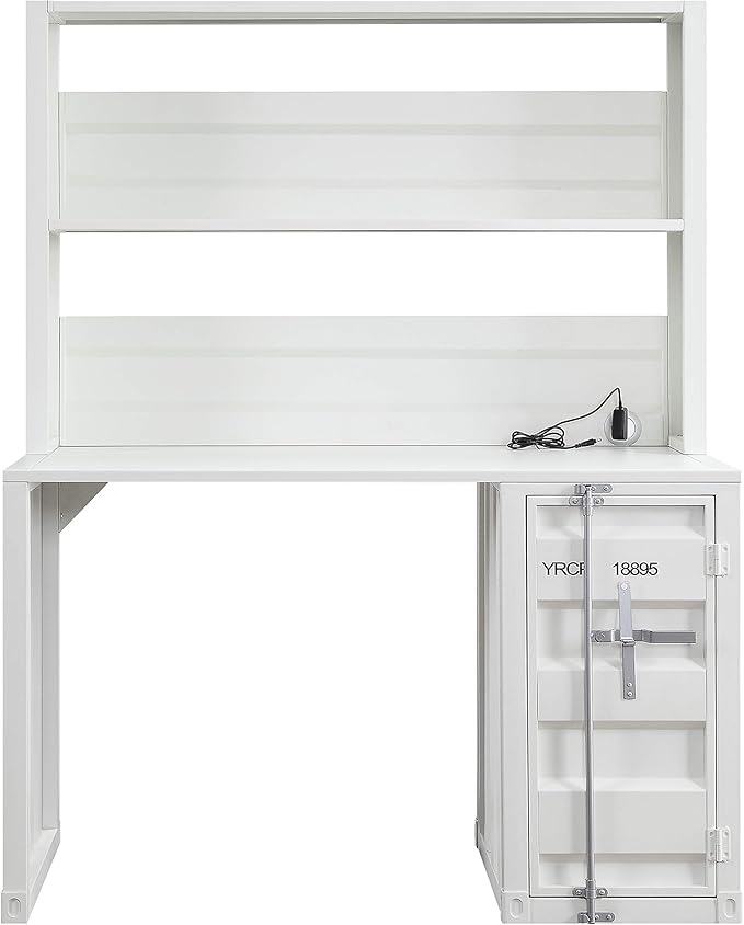 White 1-Door Writing Desk with Hutch for Home Office | Storage Desk with Open Compartment and Adjustable Shelf