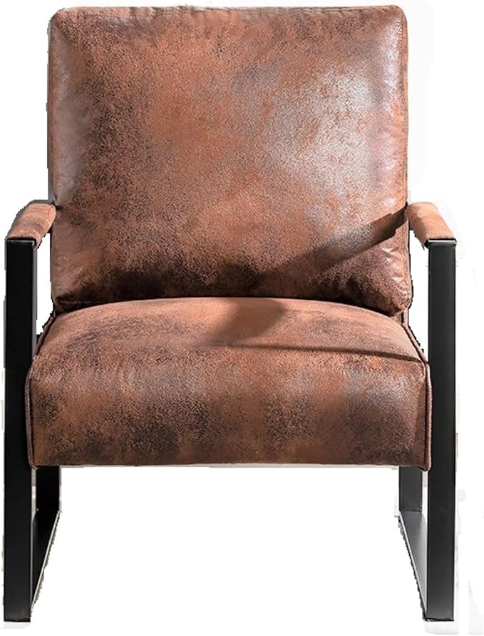 Classic Mid Century Modern Accent Chair with Square Metal e Armchair for Living Room Bedroom Home Office in Spotted Microfiber Upholstery Brown