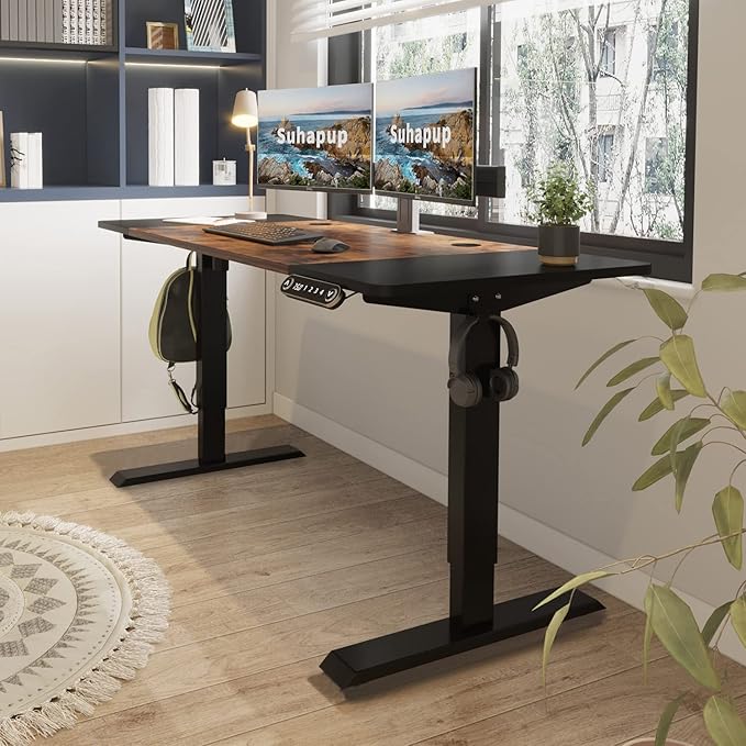 Electric Height Adjustable Standing Desk 63 x 30inches Height Adjustable Computer Desk Sit Stand Desk Home Office Desks with Splice Board