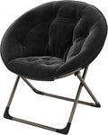 Garvee Saucer Chair Comfy Chair Faux Fur Lounge Moon Chair with Folding Metal Frame Oversized Plush Foldable Flower Accent Seat for Adults Teens Bedroom Dorm or Living Room(1PCS Black)