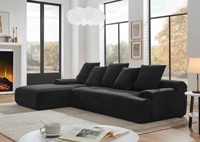 JOYBASE 110 Modular Sectional L-Shaped Cloud Couch Minimalist 4 Seat Couch with Deep Seat Left Facing Chaise for Living Room Office No Assembly Required (Black)