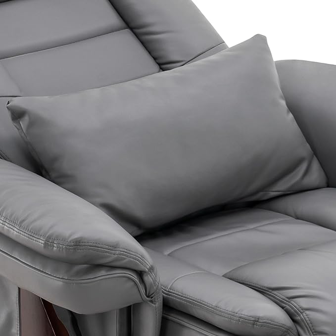 MCombo Swivel Recliner with Ottoman Chair TV Chair Sets with Vibration Massage for Small Space Living Room Bedroom 9096 9099 (Faux Leather Grey)