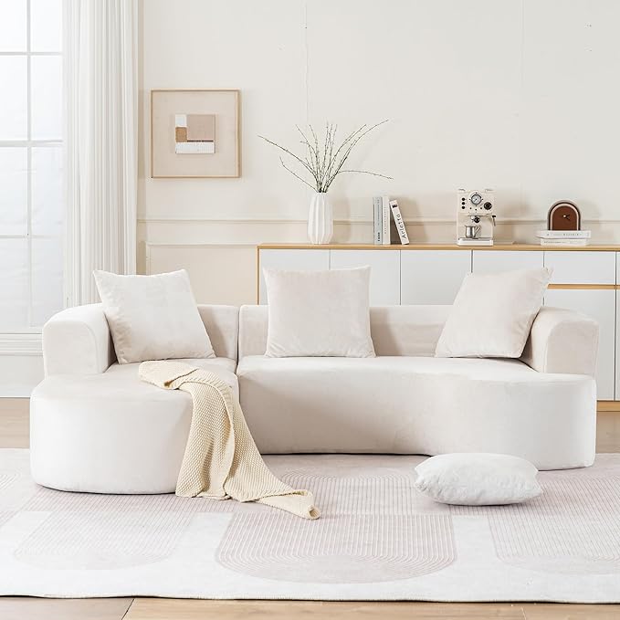 100''Oversized Sectional Sofa with Chaise for Living RoomModern Luxury Chenille 3-Seater Sofa Extra Wide Seat L-Shape Curved Cloud Couch with 3 Throw Pillows (Beige 100)