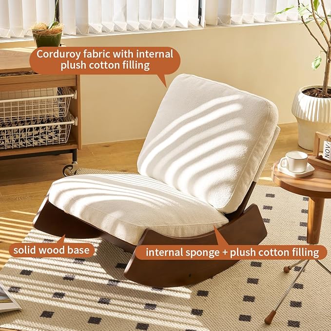 Corduroy Cozy Glide Rocking Chair: Ergonomic Comfort Smooth Motion Retro Style for Nursery Living Room or Bedroom