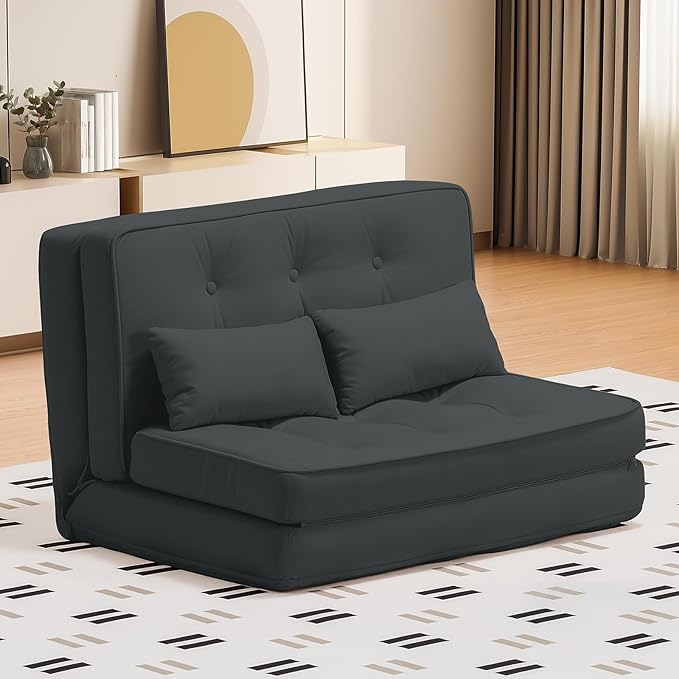 LUCKLIFE Folding Sofa Bed Convertible Floor Sofa with Pillows Fabric Floor Couch &amp Memory Foam Foldable Mattress with Washable Cover for Living Room Guest Room Dorm (Black)