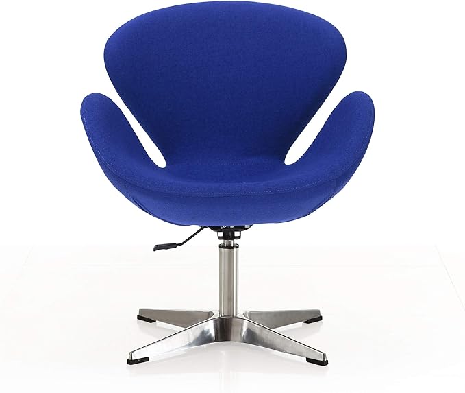 Manhattan Comfort Raspberry Adjustable Swivel Accent Chair Set of 2 with 360° Turn Polished Chrome Base Modern Retro Design Ideal for Living Room and Home Office Set of 2 Blue