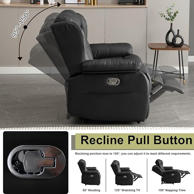 72.8 Manual Reclining Loveseat Sofa - Wall Hugger Double Loveseat Recliner with Console Fold-Down Table and Built-in Outlets Manual Recliner Chair for Living Room RVs Home Theater (Black)