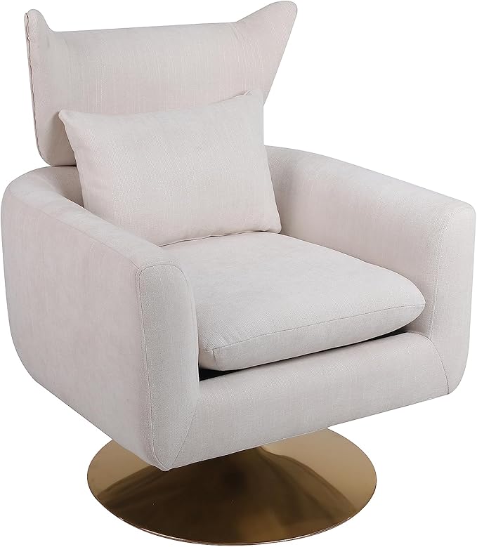 JOSHEN 360 Swivel Accent Chair IndoorModern Linen ArmchairComfortable Upholstered Lounge Chair with Metal Base for Living RoomApartmentOfficeBeige