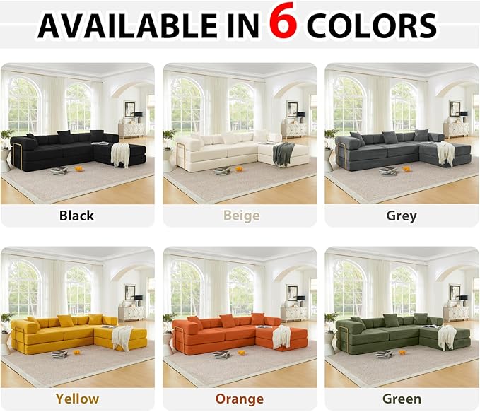 108 Modular Sectional SofaFuton Convertible Sofa BedOversized Corduroy Boneless Couch for Living RoomFloor Loveseat Sleeper with Pull Out BedFree CombinationNo Assembly Required (Yellow)