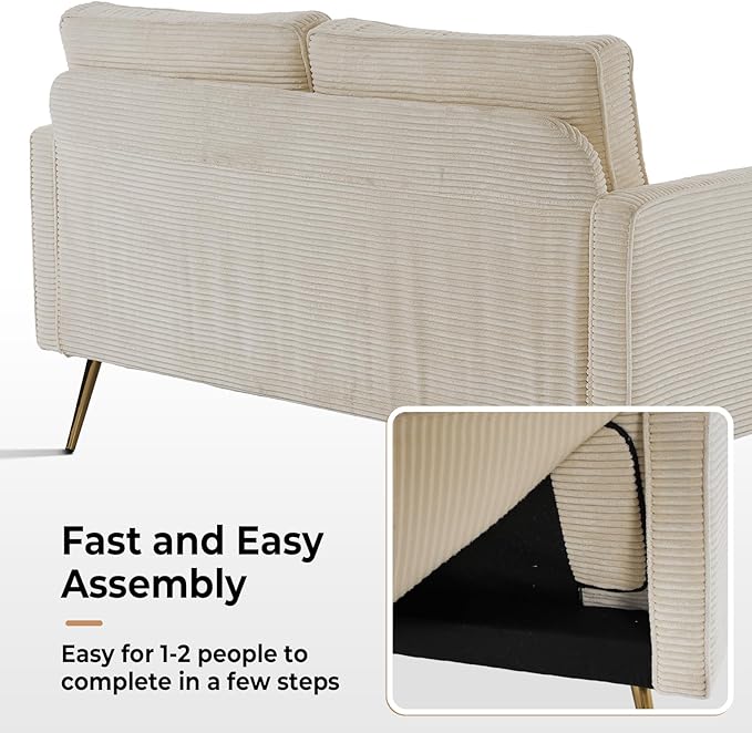 VINGLI 56 Modern Beige LoveseatSmall Corduroy Sofa Couch Deep Seat for Living Room2-Seater Loveseat Sofa for BedroomApartmentOfficeDormSmall Space
