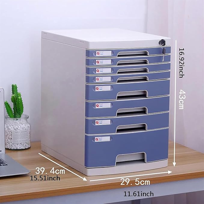 Desktop Filing Cabinet 8 Drawer with Key Mobile File Cabinets Extension Organizer (Color : Grey Size : 11.61x15.51x16.92inch)