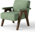 Mid-Century Accent Chair Linen Fabric Upholstered Lounge Armchair with Solid Wood Frame Modern Reading Chair for Living Room Bedroom ApartmentSage Green