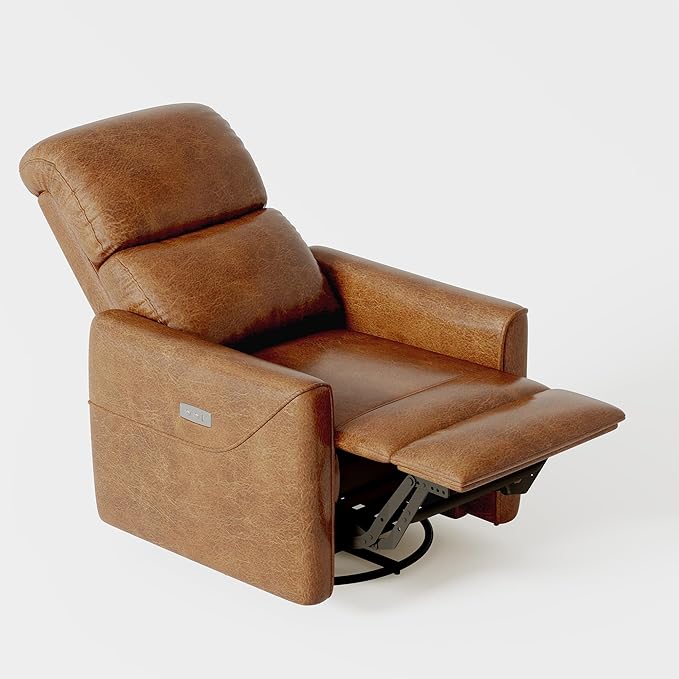 IDEALHOUSE Power Swivel Glider Recliner with Lumbar Support - Electric Rocking Chair Faux Leather Upholstery USB Charging Nursery Recliner for Living Room Bedroom