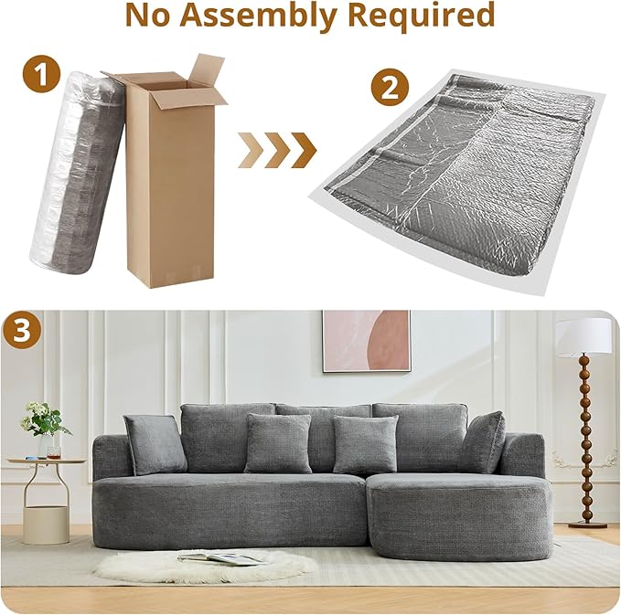 Curved Cloud Boneless Couch 106’’ Modern Comfy L-Shape No Assembly Required Sofa with Chenille Fabric Deep Seat Loveseat + Chaise for Living Room