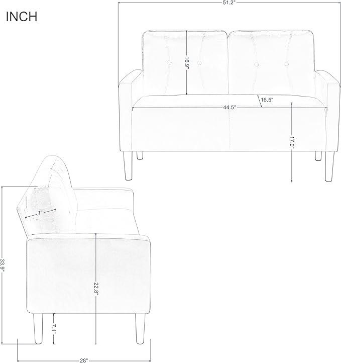 Loveseat Sofa Small Couch for Small Spaces Modern Linen Fabric 2-Seater Sofa with Solid Wood Legs Easy Assembly Apartment Couch for Living Room Office (Grey)