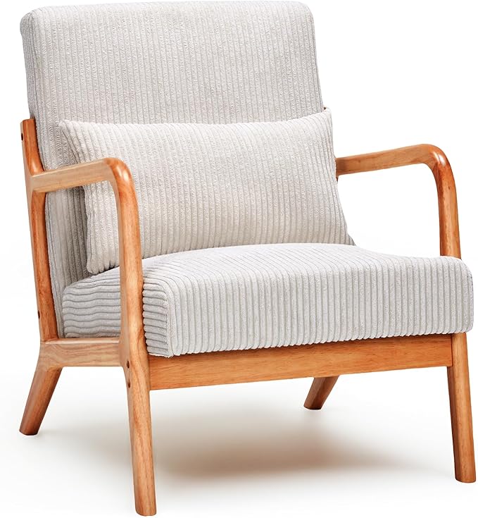 Rovibek Striped Accent Chair for Bedroom - Modern Accent Chairs with Lumbar Pillow Comfortable Reading Chair with 4.7in Thick Cushion Small Living Room Chairs for Small Spaces