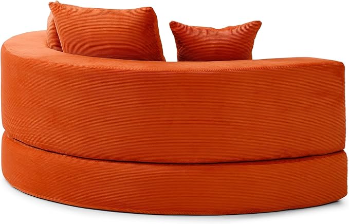 Orange Boneless Loveseat Couch - 67 Circular Convertible Sofa Bed No Assembly Corduroy Folding Floor Futon with Pillows for Small Spaces (Orange)