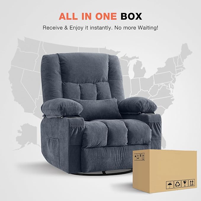 Recliner Chair with Cup Holders for Living Room Single Seat Manual Oversized Recliner with Ergonomic Side Pocket for Adult