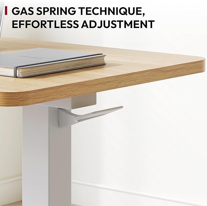 SANODESK Mobile Standing Desk with Hidden WheelsPneumatic Laptop Desk Rolling Computer Cart Movable Height Adjustable Small Sit Stand Desk for Home Office(31.5 W x 17.7 DMaple)