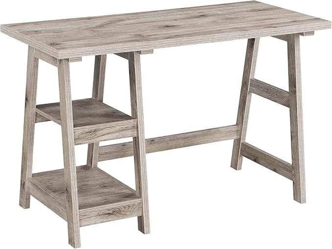 Convenience Concepts Designs2Go Trestle Desk 47 - Modern Desk or Vanity with Shelves for Office Dorm Living Room Sandstone