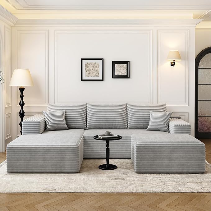 107.5 Cloud Modular Sectional Couch with 1 OttomanModern Minimalist Upholstered Couches Comfort U Shaped Sofa for Living RoomDeep Seat Corner CouchNo Assembly Required (GreyLeft Facing Chaise)