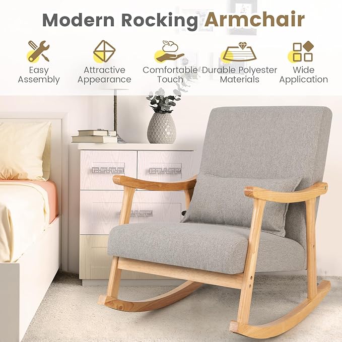 GORELAX Upholstered Rocking Chair Rocker Glide Accent Chair with Extra Back Pillow Modern Single Recliner Armchair for Living Room Nursery Bedroom (2)