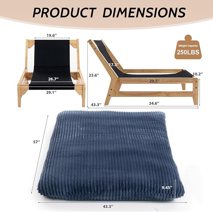 Oversized Cloud Chair with Solid Wood Base Corduroy Bean Bag Accent Chair for Adults Big Fluffy Shredded Foam Filled Reading Armchair for Bedroom Living RoomBlue