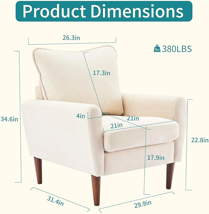 OLIXIS Comfy Accent Chair for Living Room Bedroom and Waiting Room Upholstered Mid-Century Reading Chair with Pillow and Solid Wood Legs Wide Singe Modern Lounge Sofa (Beige 2 Pack)