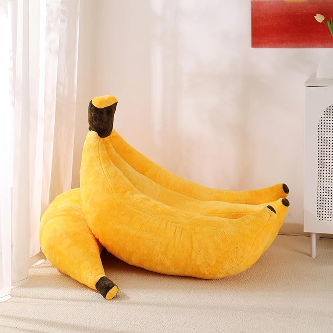 Banana Bean Bag Chair with Ottoman Floor Sofa Bed with Footrest Comfy Convertible Lounger for Teens &amp Adults Plush Couch for Bedroom Living Room or Dorm M-Yellow