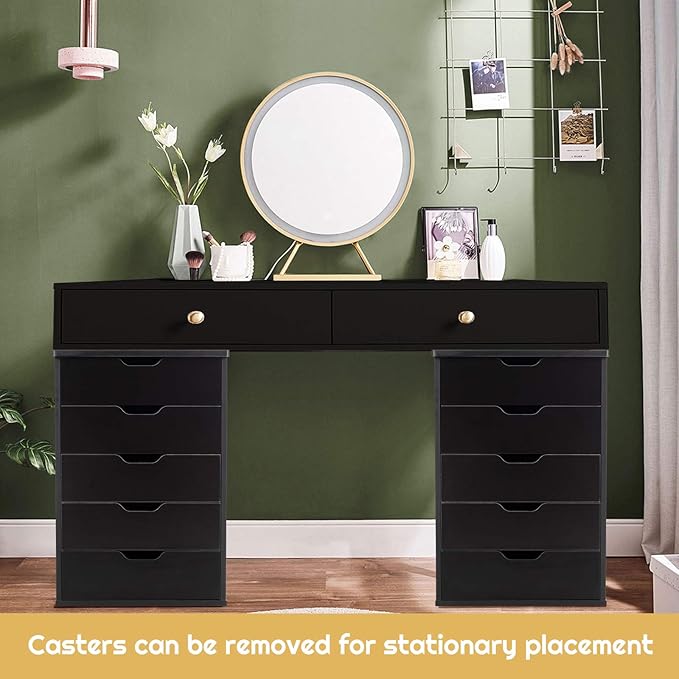 5 Drawers File Storage Cabinet 26.5 Vertical Filling Cabinet for Home Office Under Desk Office Drawer Organizer Universal &amp Lockable Casters Rolling Printer Storage Rack (Black)